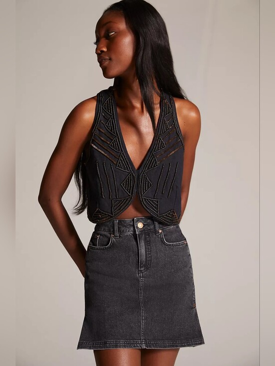 Anthropologie Dresses & Skirts - Anthropologie Pilcro Denim Mini Skirt Black Side Pleat Size 6 Y2K Boho Summer